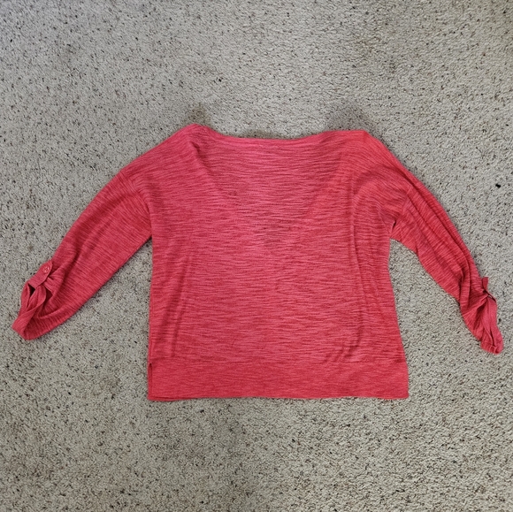 Express pink cropped buttoned up, gathered sleeved cardigan. L. EUC. - Picture 2 of 3